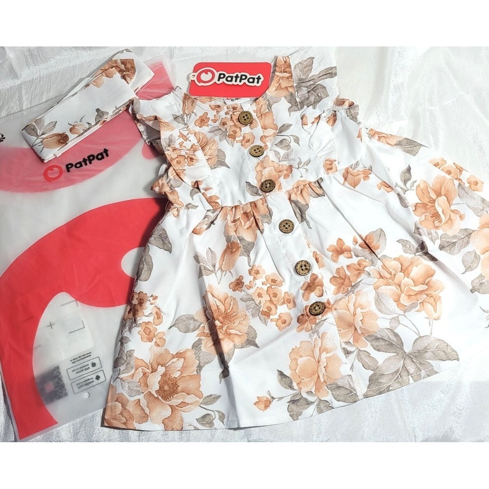 PatPat Baby Short Flutter Sleeve Floral Dress - Light Brown / White -  18-24 Mo